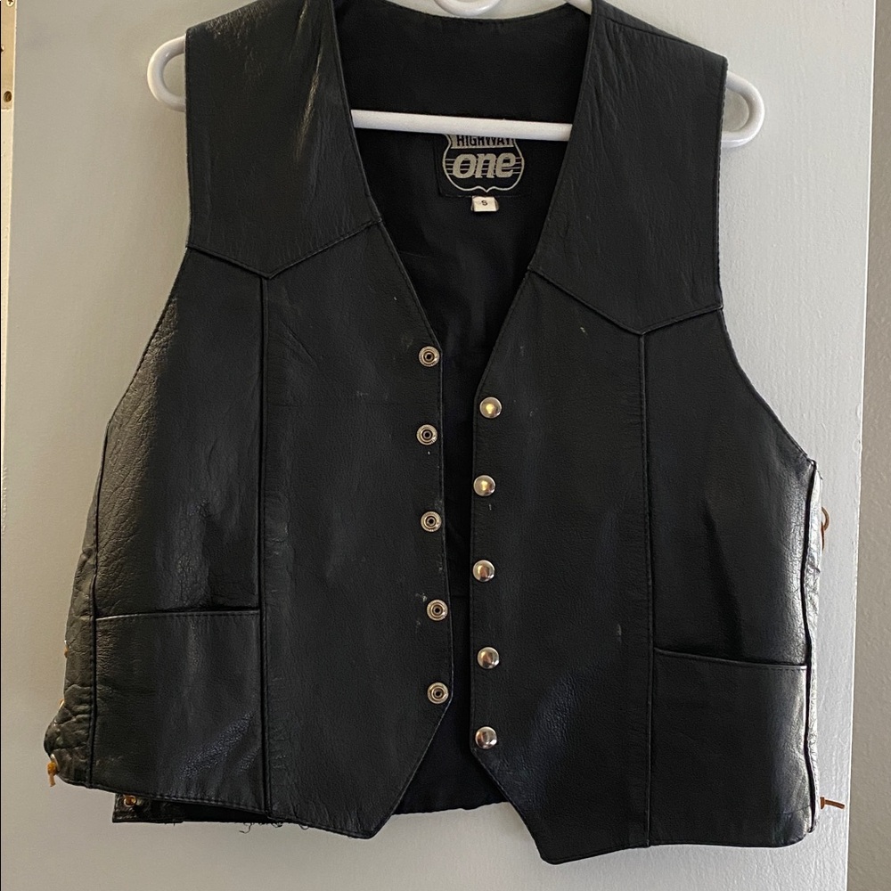 Black Leather Vest with Button Details